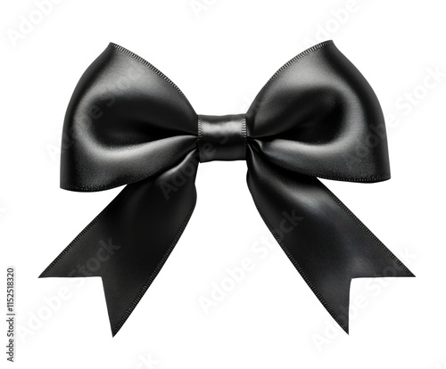 Elegant black ribbon bow with a shiny finish and detailed loops, classic decorative accessory for gift wrapping or design projects isolated on transparent background photo