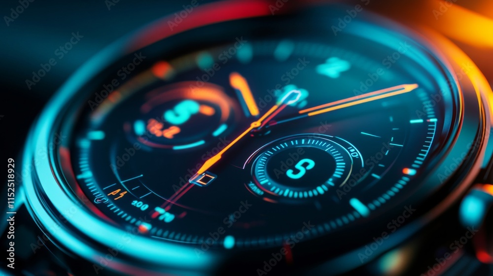 Futuristic Smartwatch Display Shows Time And Data Futuristic Smartwatch Display Shows Time And Data