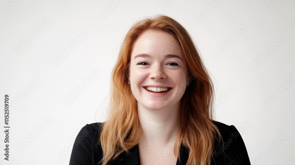 A cheerful female office worker against a white background A cheerful female office worker against a white background