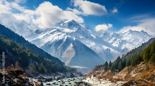 Mystical Dhauladhar: Majestic Snow-Capped Peaks Against Azure Sky photo