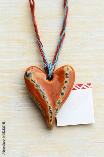 Handcrafted Ceramic Heart Pendant with Notecard Romantic Valentine's Day Gift