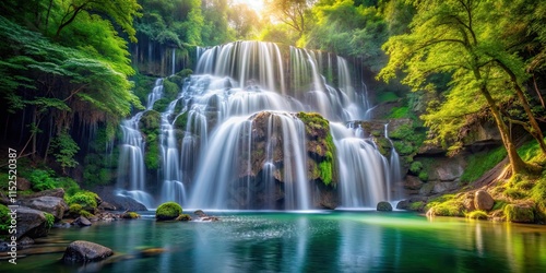Enchanted Valley waterfall cascade, beautiful scenery, nature wonder