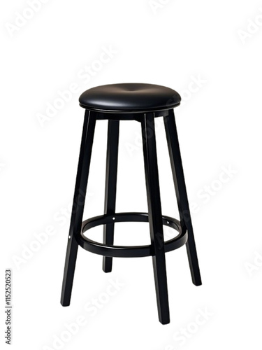 A black bar stool is isolated on a white or transparent background.