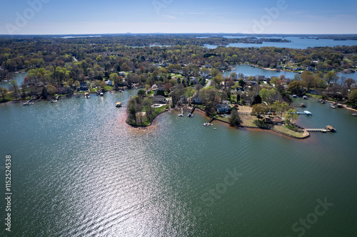 Residential area of Lake Norman from sky over Davidson, North Carolina photo