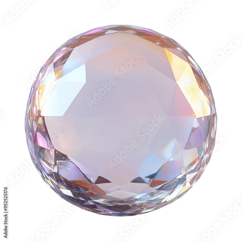 Crystal clear faceted diamond sphere with rainbow reflections, sparkling gem for jewelry, luxury, and elegance concepts isolated on transparent background