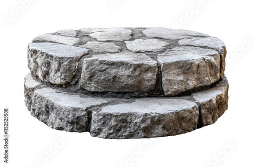 Round stone platform with rough texture, weathered rock surface, rustic design element, heavy natural stone, isolated on transparent background, landscaping decor, sturdy foundation photo