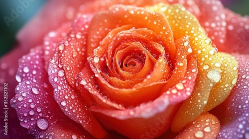 A close-up of a vibrant rose with water droplets, showcasing its beauty and texture.