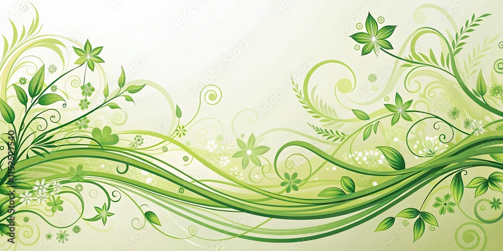 Organic Green Floral Pattern with Curved Lines and Natural Elements , abstract, organic, green, floral Organic Green Floral Pattern with Curved Lines and Natural Elements , abstract, organic, green, floral