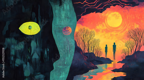 Exploring the frontier of the known and unknown: a side-by-side route of uncanny phenomena. Liminality. Illustration