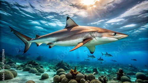 Blacktip Shark, graceful swimming in the ocean. photo