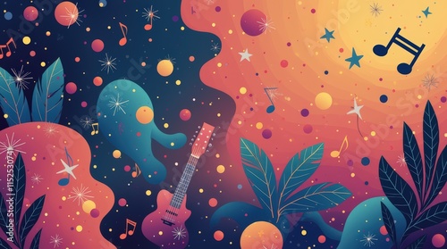 Abstract Music background with musical instruments. Vector illustration in flat design style.
