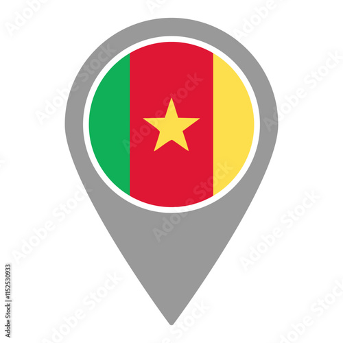 Cameroon flag location pin, flag application, Flag on Location Pin, graphic design, map pointer, vector illustration.