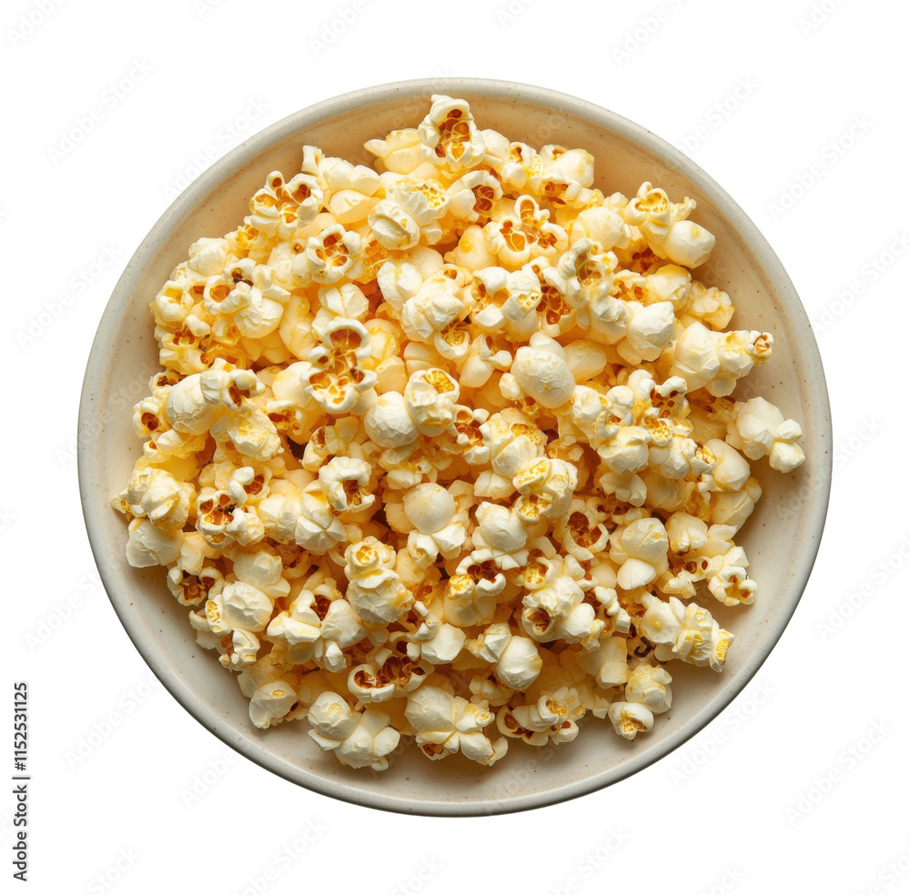 Bowl of freshly popped popcorn with buttery texture, crispy golden snack, movie food, crunchy corn treat, and tasty cinema snack isolated on transparent background Bowl of freshly popped popcorn with buttery texture, crispy golden snack, movie food, crunchy corn treat, and tasty cinema snack isolated on transparent background