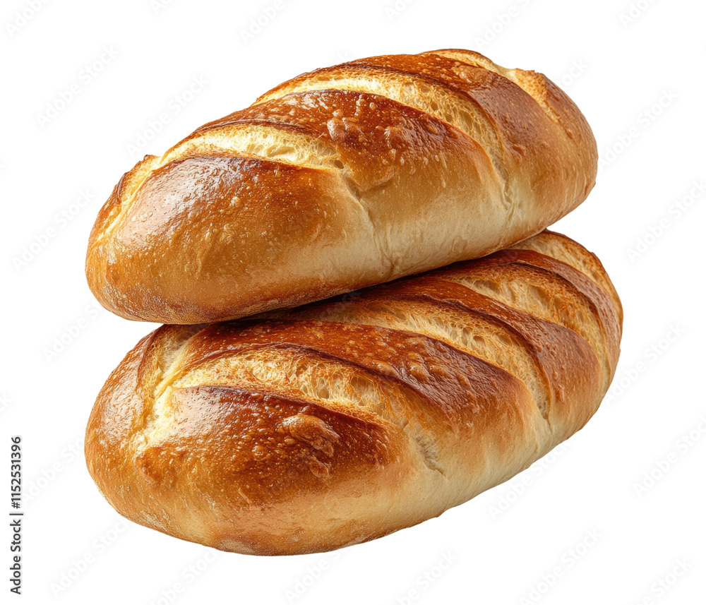 Two Golden soft breads loaf with shiny crust, fluffy interior and classic scoring, freshly baked traditional bakery product perfect for sandwiches or breakfast isolated on transparent background Two Golden soft breads loaf with shiny crust, fluffy interior and classic scoring, freshly baked traditional bakery product perfect for sandwiches or breakfast isolated on transparent background