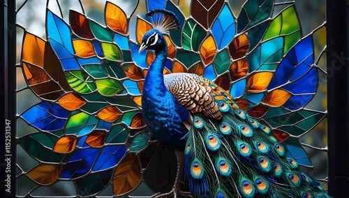 peacock feather with colorful glass background
