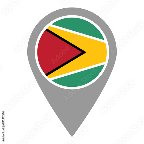 Guyana flag location pin, flag application, Flag on Location Pin, graphic design, map pointer, vector illustration.