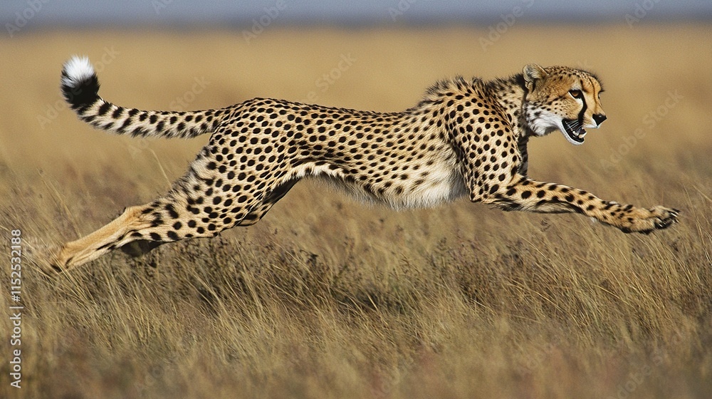 Cheetah running through tall grass in savanna. Cheetah running through tall grass in savanna.
