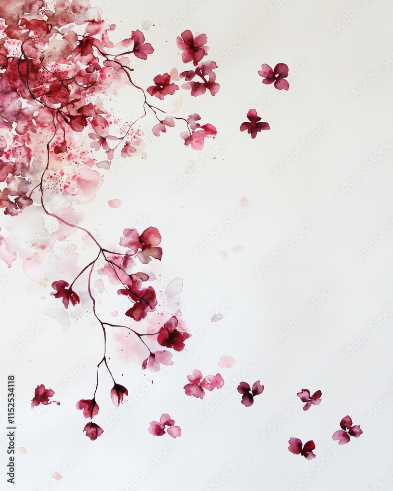Naklejka premium Delicate Pink Blossom Illustration with Artistic Watercolor Effect on Fresh Background