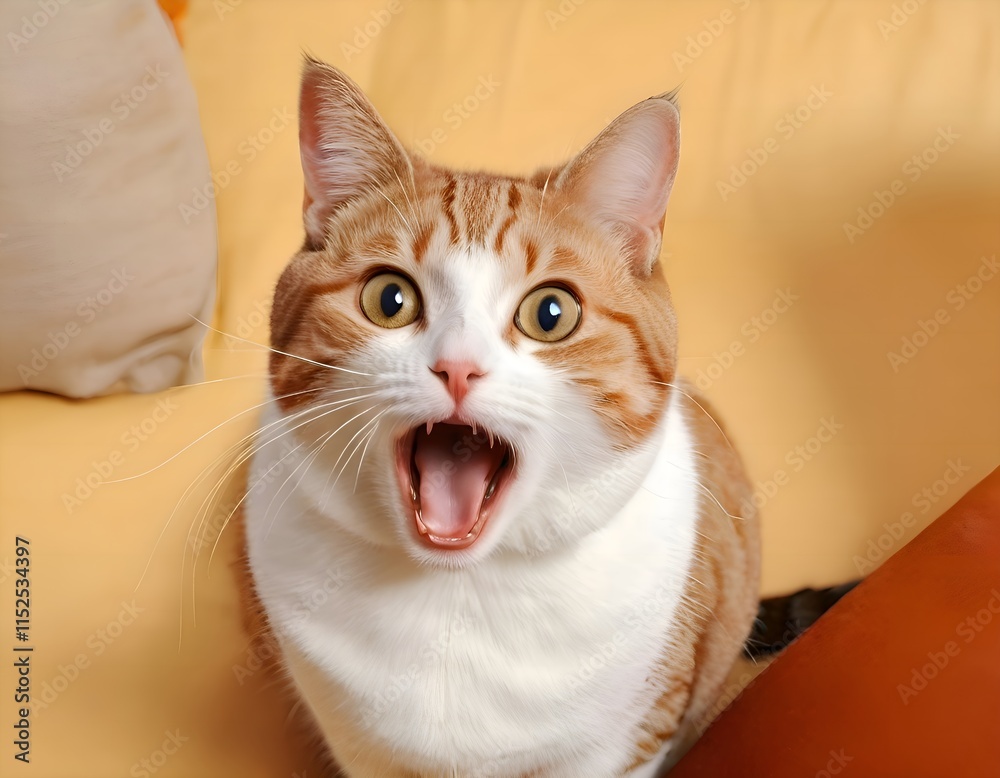 A Very Surprised and Frightened Cat with a Gawking Mouth and Wide Open Eyes A Very Surprised and Frightened Cat with a Gawking Mouth and Wide Open Eyes