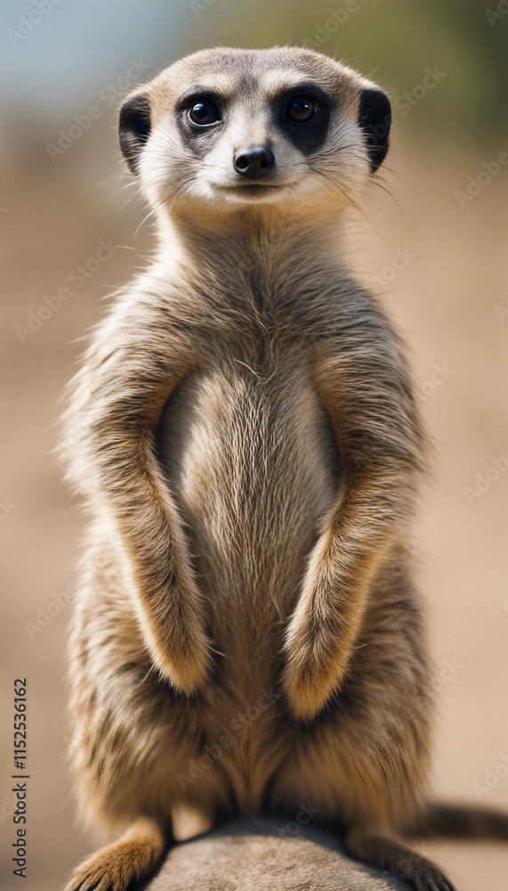 Portrait of a meerkat standing upright and looking alert isolated on white background vertical Portrait of a meerkat standing upright and looking alert isolated on white background vertical