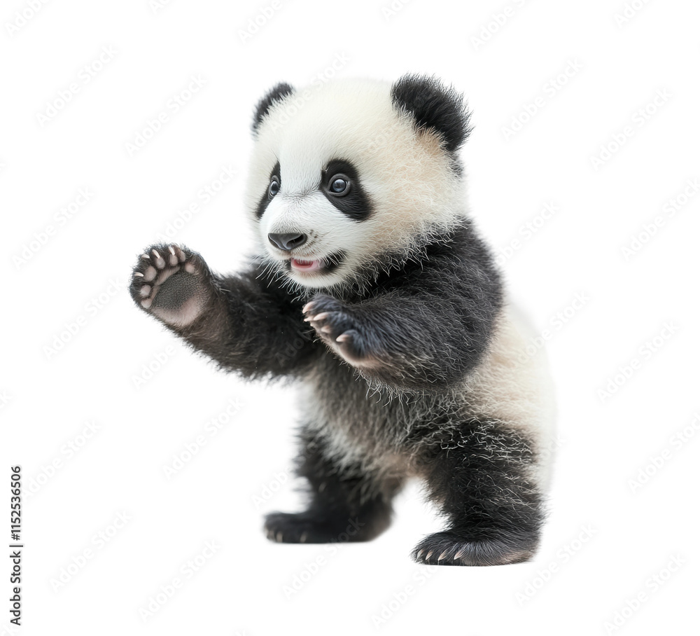 Adorable baby panda in a playful pose, cute black and white animal theme for wildlife, nature, and conservation designs isolated on transparent background Adorable baby panda in a playful pose, cute black and white animal theme for wildlife, nature, and conservation designs isolated on transparent background