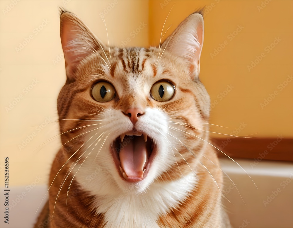 A Very Surprised and Frightened Cat with a Gawking Mouth and Wide Open Eyes. Portrait of a Cat A Very Surprised and Frightened Cat with a Gawking Mouth and Wide Open Eyes. Portrait of a Cat