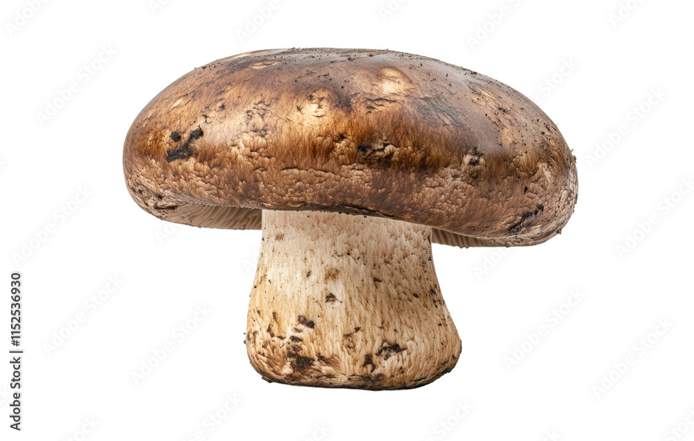 Closeup of a brown mushroom with textured cap and white stem, organic fungi suitable for cooking, nature, or nutrition isolated on transparent background Closeup of a brown mushroom with textured cap and white stem, organic fungi suitable for cooking, nature, or nutrition isolated on transparent background