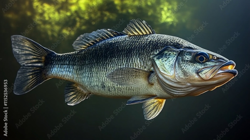 Fototapeta premium Largemouth bass fish underwater close-up.