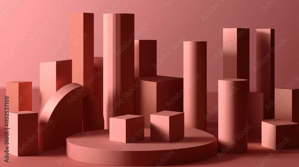 Abstract geometric shapes in warm pink tones on a soft pink background Abstract geometric shapes in warm pink tones on a soft pink background