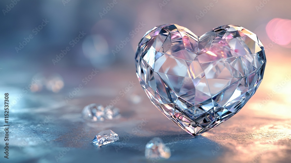 Elegant Heart-Shaped Crystal with Soft Colorful Background and Sparkling Facets Elegant Heart-Shaped Crystal with Soft Colorful Background and Sparkling Facets