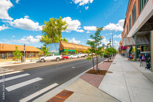 First Avenue, the main street through the downtown area of Sandpoint, Idaho, on a summer day.	
