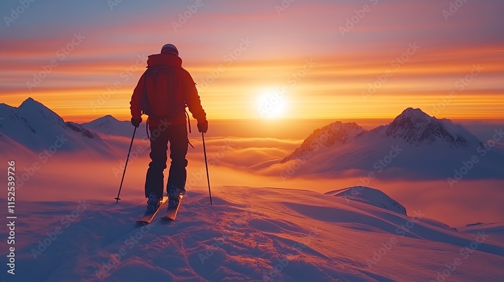 Skier a winter landscape isolated calm moment in an extreme sport Skier a winter landscape isolated calm moment in an extreme sport
