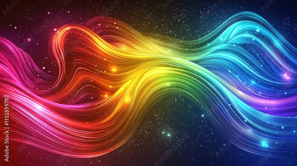 Colorful Abstract Light Waves Flowing Across a Dark Starry Background Colorful Abstract Light Waves Flowing Across a Dark Starry Background