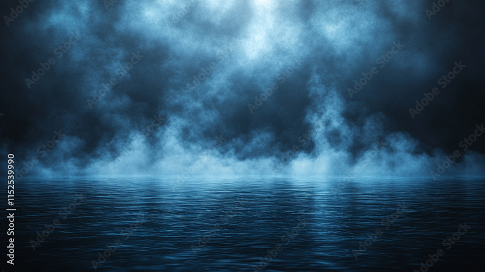 Dark street with wet asphalt reflecting rays in the water, abstract dark blue background, smoke, smog, neon lights, spotlights, empty scene, concrete floor evoking a sense of chaos and mystery Dark street with wet asphalt reflecting rays in the water, abstract dark blue background, smoke, smog, neon lights, spotlights, empty scene, concrete floor evoking a sense of chaos and mystery