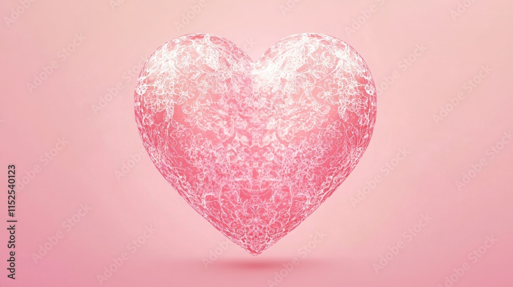 Pink Heart with Delicate Lace Texture on Soft Pink Background for Romantic Themes Pink Heart with Delicate Lace Texture on Soft Pink Background for Romantic Themes