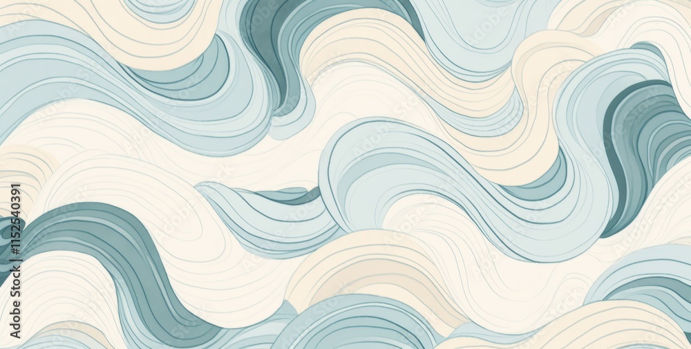 Abstract Pattern with Wavy Lines in Light Blue and Cream, Organic Flowing Design, Modern Aesthetic, Soft and Serene Background. Abstract Pattern with Wavy Lines in Light Blue and Cream, Organic Flowing Design, Modern Aesthetic, Soft and Serene Background.