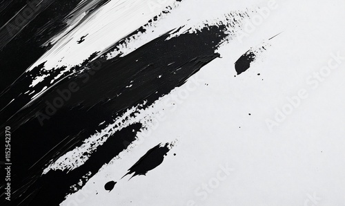 Abstract black and white paint strokes on white background.