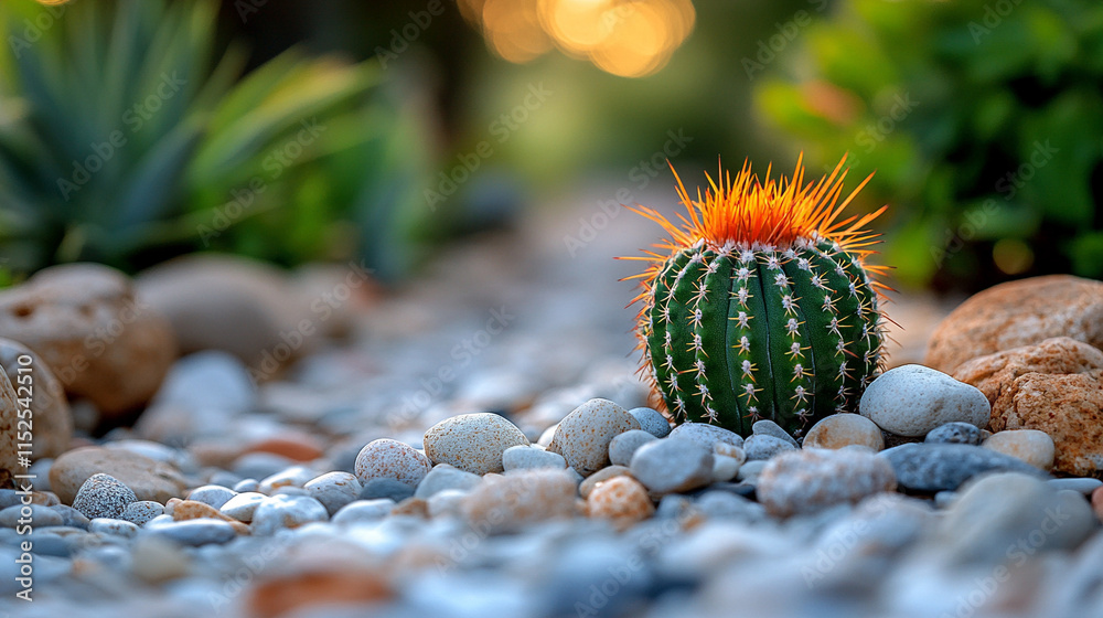 Desert landscape featuring rocks and cacti with a blurred backdrop symbolizing isolation and the harsh beauty of nature in a chaotic yet serene environment Desert landscape featuring rocks and cacti with a blurred backdrop symbolizing isolation and the harsh beauty of nature in a chaotic yet serene environment