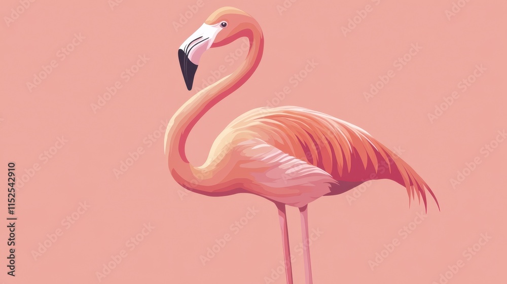Fototapeta premium Elegant Pink Flamingo on Soft Coral Background - Tropical Bird Art