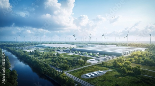 Wallpaper Mural Green Energy Landscape with Wind Turbines and Modern Industrial Complex Torontodigital.ca