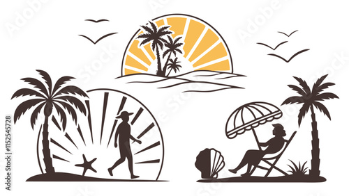 Beach Vacation Scenes Silhouette Design