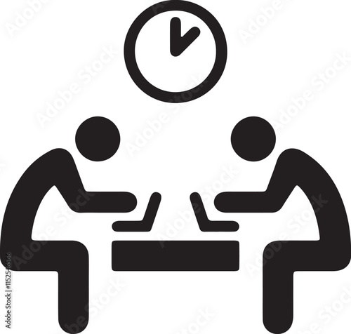 The illustration shows two stick figures sitting face-to-face with laptops, working for an extended period, with a silhouette in the background