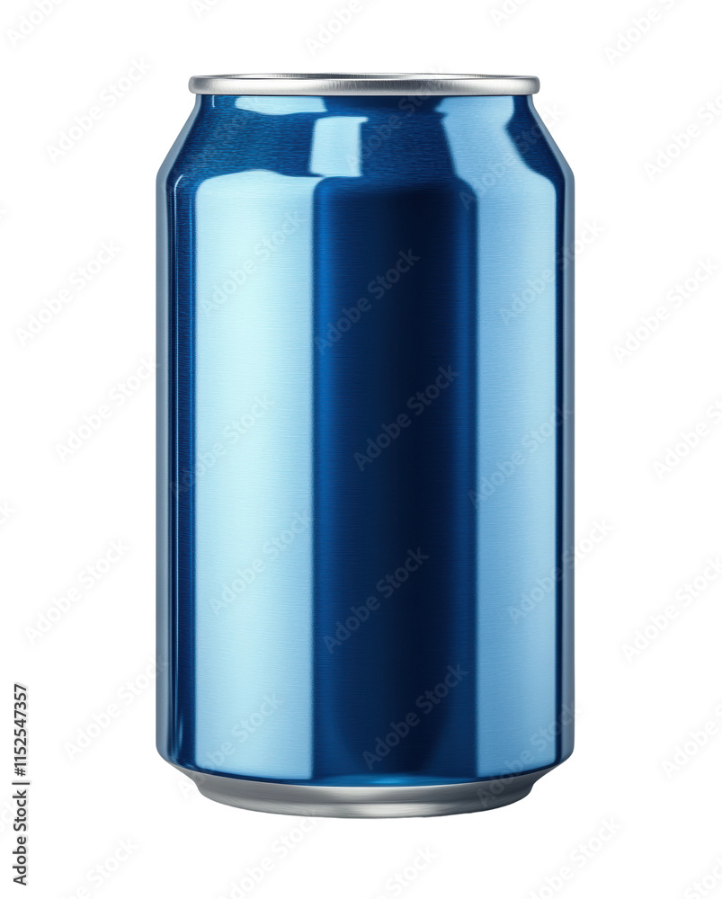 Glossy metallic blue soda can design with smooth surface and modern style, aluminum beverage container for branding and packaging isolated on transparent background Glossy metallic blue soda can design with smooth surface and modern style, aluminum beverage container for branding and packaging isolated on transparent background