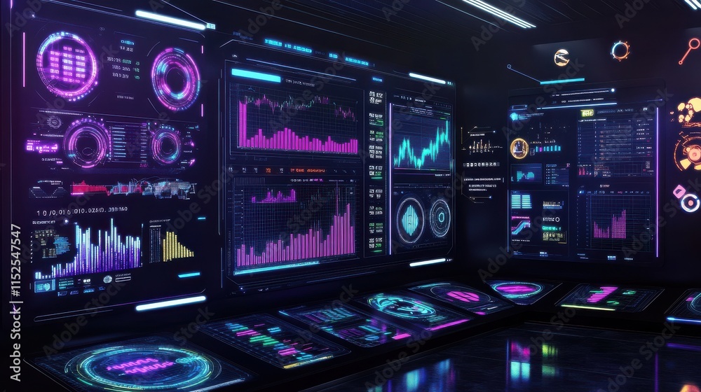 Futuristic Digital Data Dashboard with Colorful Graphs and Charts Futuristic Digital Data Dashboard with Colorful Graphs and Charts