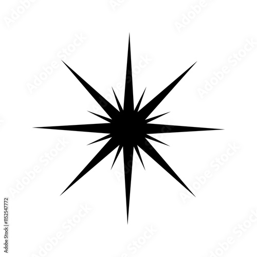 Star silhouette. Sun, twinkle, starburst or bling, stardust sign. Flash, flare or glitter, light or firework, explosion magic symbol. Trendy vintage y2k pictogram. Vector graphic illustration.