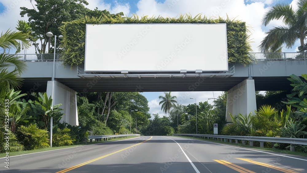 Fototapeta premium big blank white advertisement billboard on the road with blue clear sky 