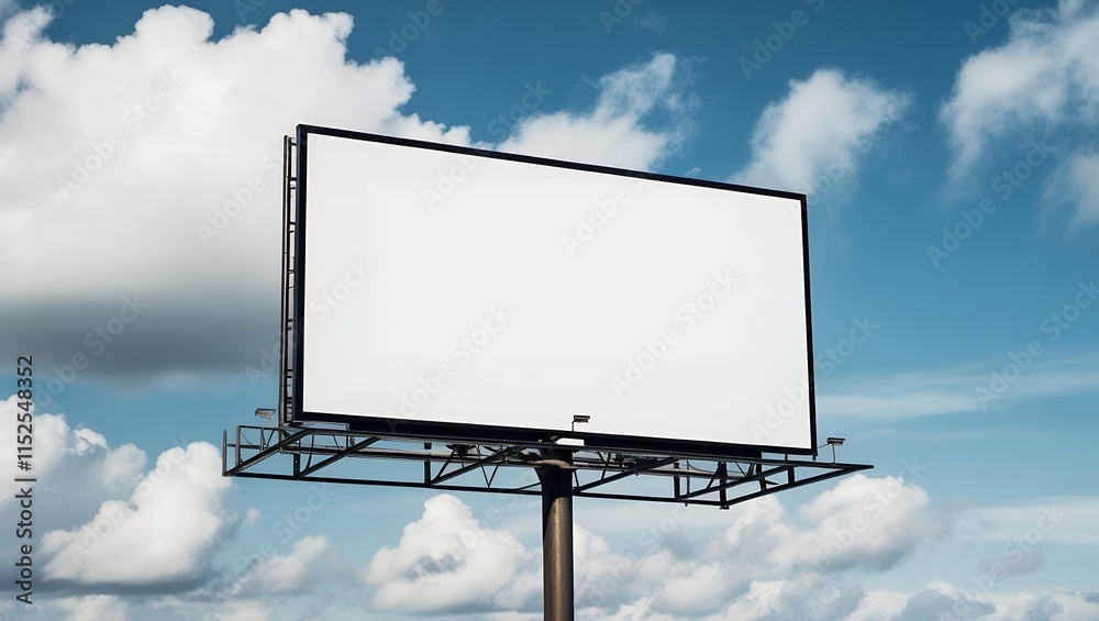 Fototapeta premium big blank white advertisement billboard on the road with blue clear sky 