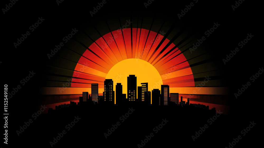 Naklejka premium A rising sun symbol illuminating cityscape, embodying business success and visionary leadership
