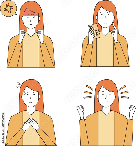 女性の感情ポーズイラストセット
