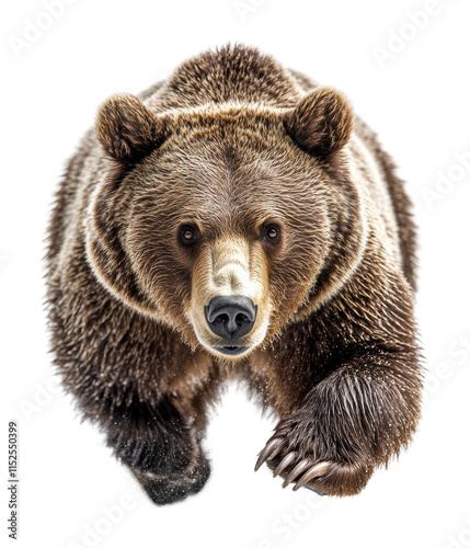 Wallpaper Mural Brown grizzly bear in motion with fur details and sharp claws, powerful wild animal portrait in natural habitat isolated on transparent background Torontodigital.ca
